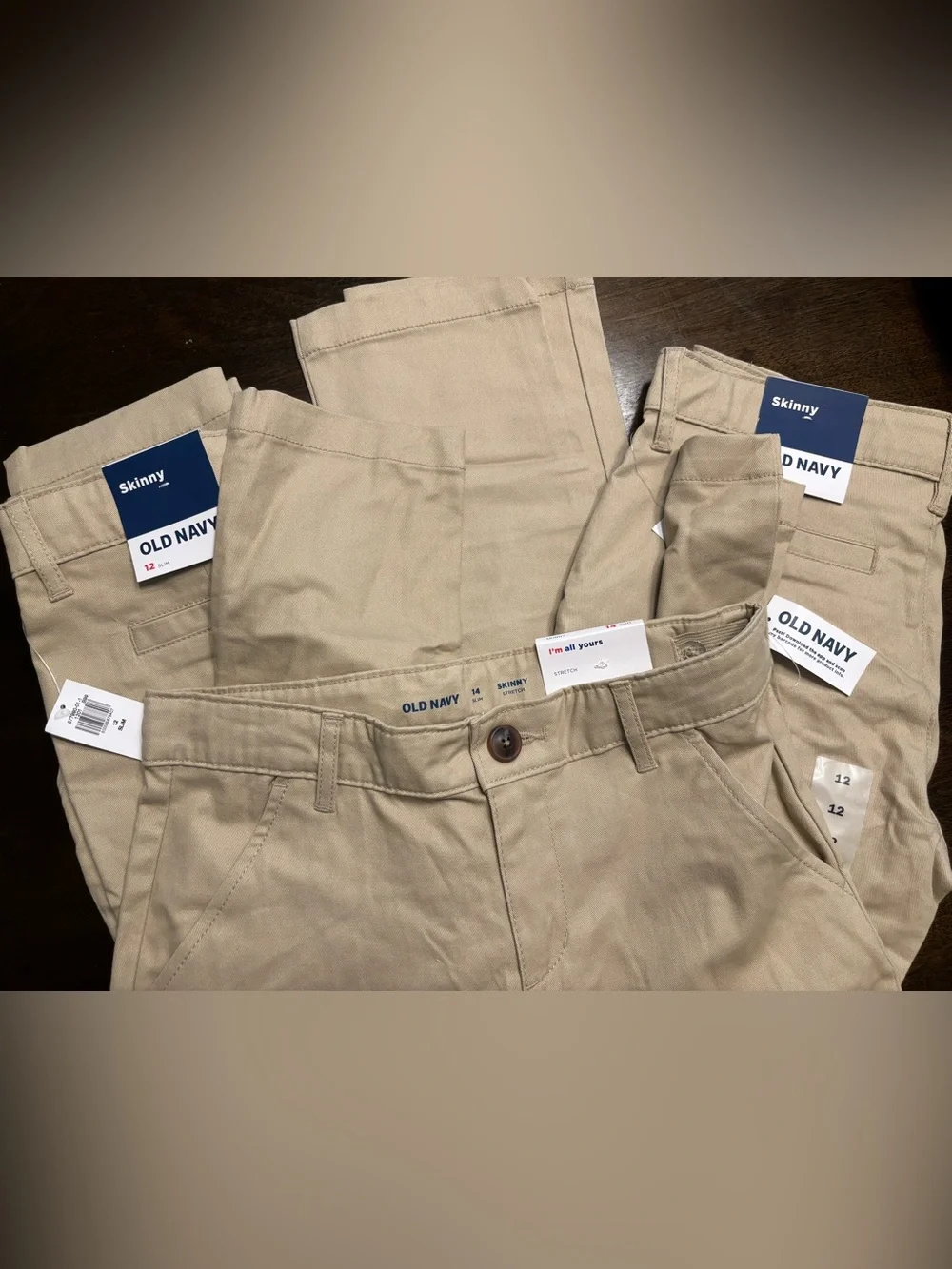 Old Navy Skinny Chinos in Khaki and White Polo School Uniform Girls